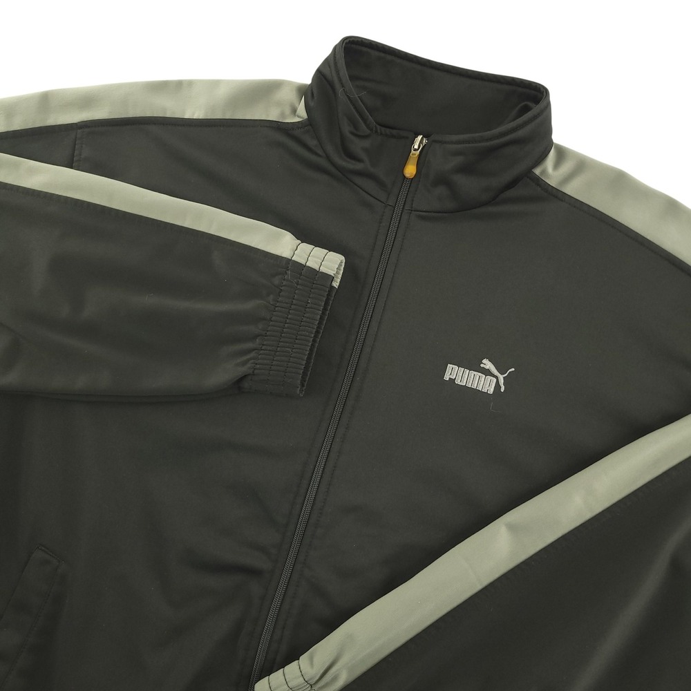 Puma Track Jacket Mens XL Black Gray Stripe Full Zip Stand Collar Athletic